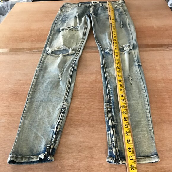 KDNK Straight Jeans Men 32x31 Blue Mid Rise Distressed Ankle Zip Stretch 16489 - Picture 5 of 12